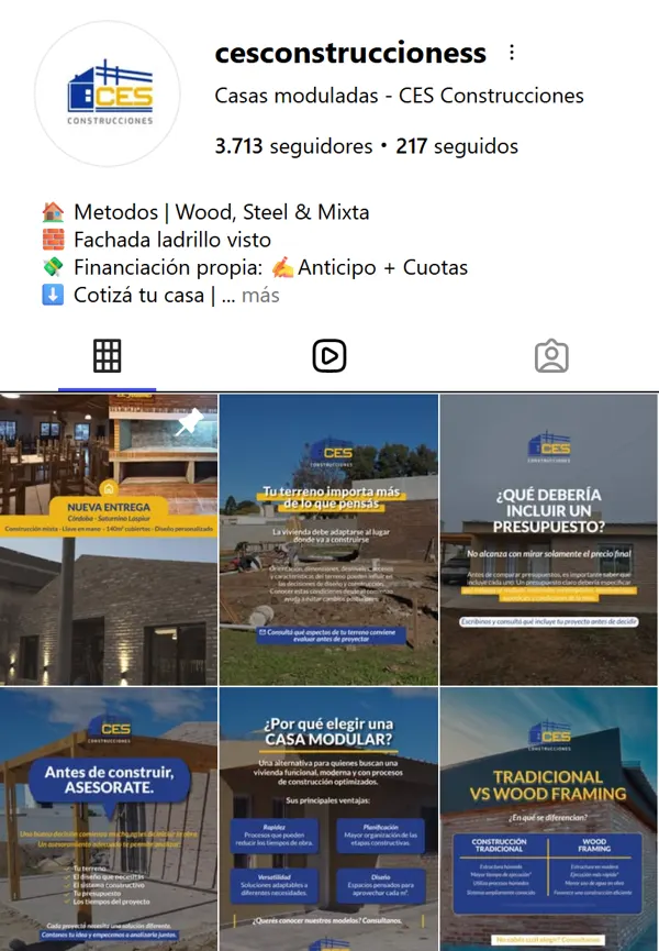 Perfil de Instagram de CES Construcciones