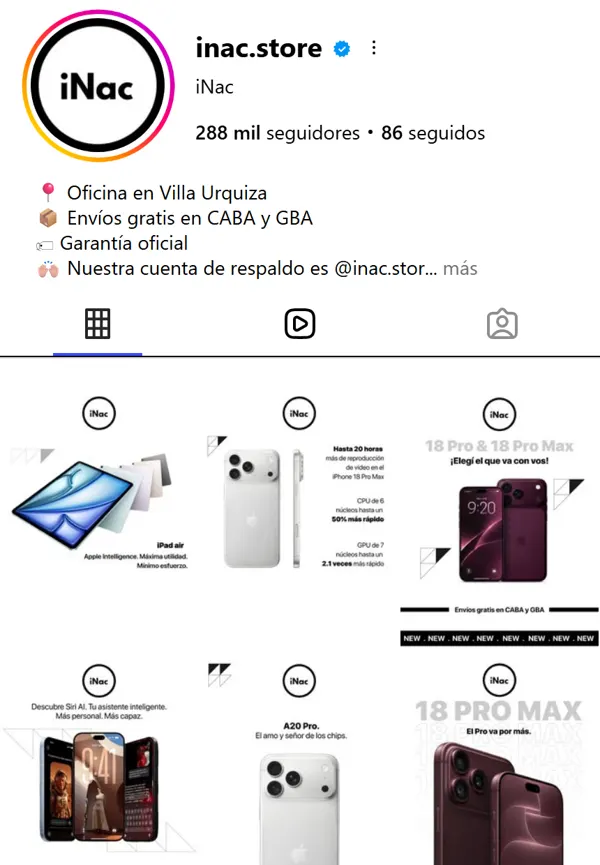 Perfil de Instagram de iNac