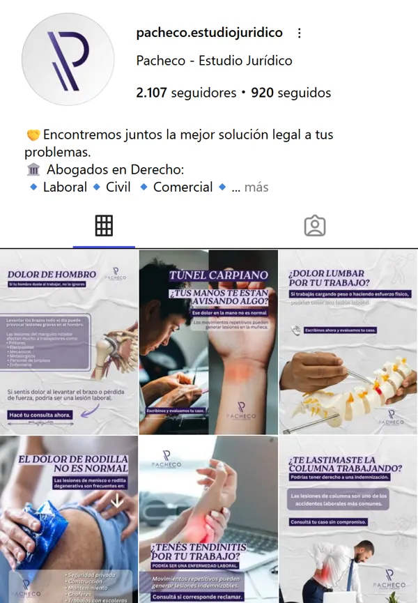 Perfil de Instagram de Pacheco Estudio Jurídico