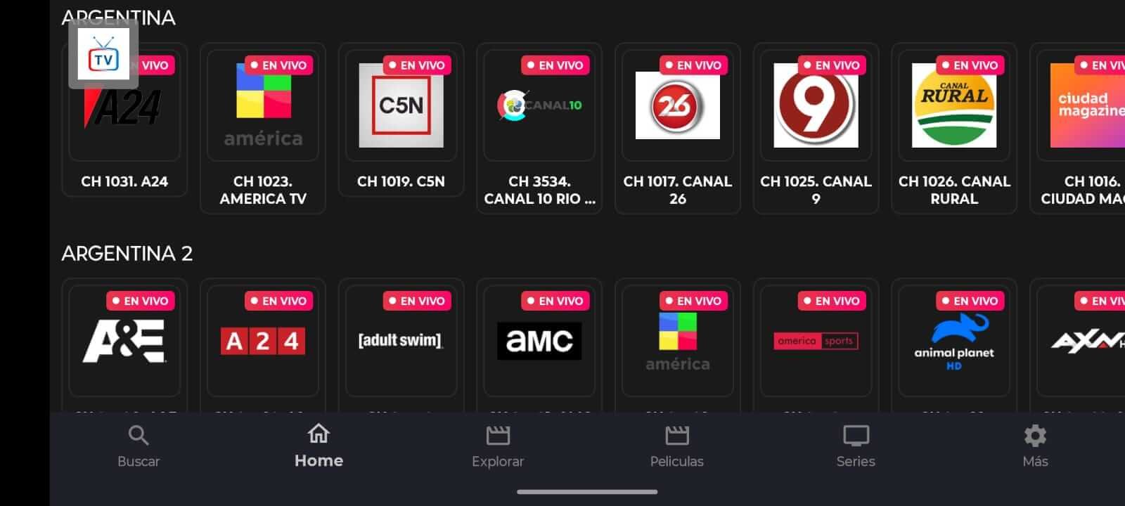 Grilla de canales deportes Argentina
